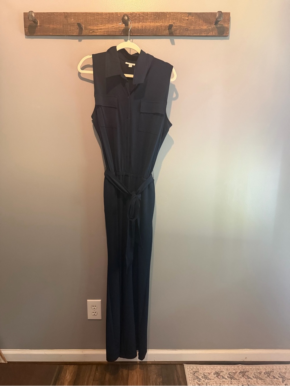 Chico's Sleeveless Navy Collared Jumpsuit with Self Tie Waist 2P=LP